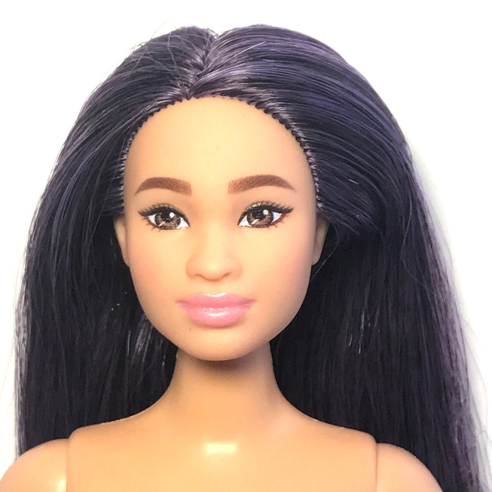 Nude Barbie 2024 Fashionistas #231 Black Purple Hair Curvy Mbili Face HYT89 Doll